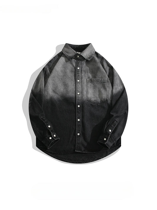 Black Grey Denim Shirt Jacket