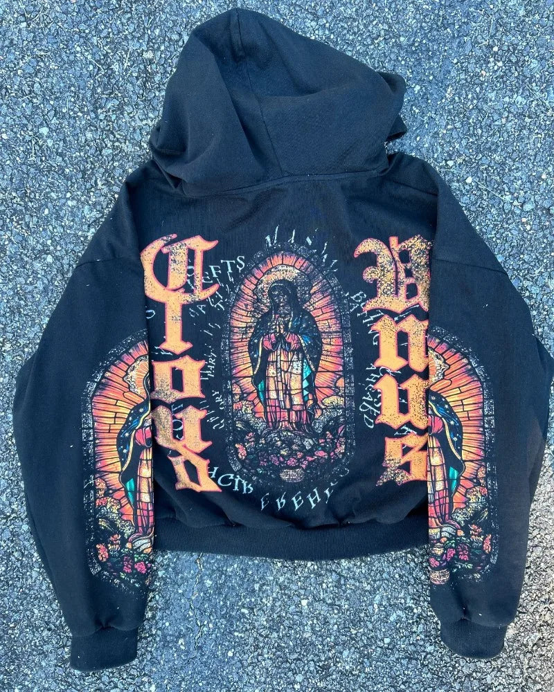 Streetwear Virgin Mary Zipper Hoodie